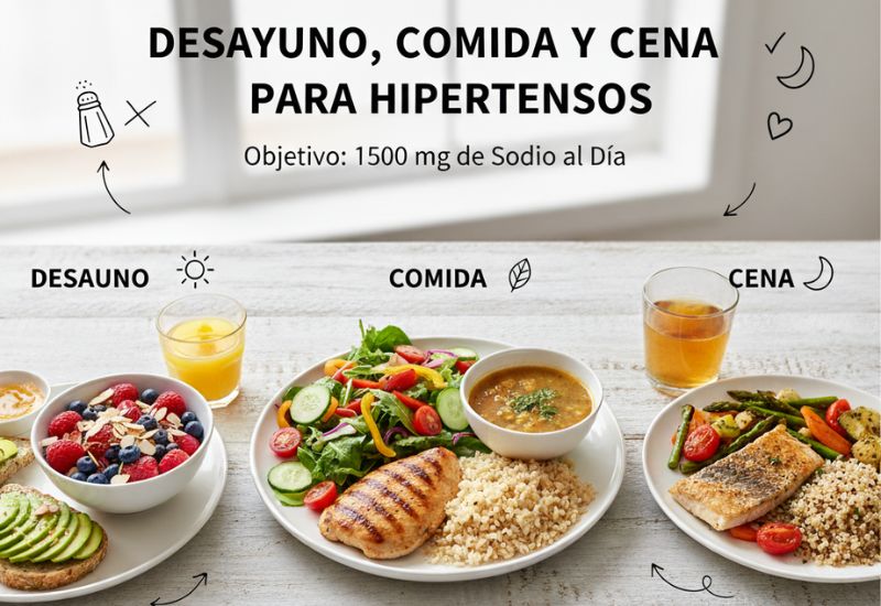 plan de desayuno, comida y cena para hieprtensos