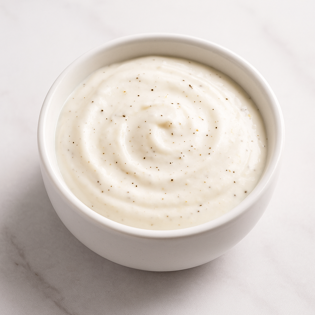 Cuenco de salsa de yogur con pimienta, fotografía del recetario Sin Presión.